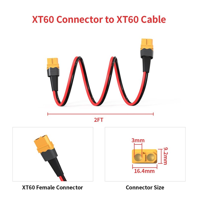 ELFCULB XT60 Female to Female Extension Cable 10AWG 2FT -