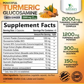 Turmeric Curcumin Supplement 2000mg with Glucosamine Chondroitin & Ginger, 95% Curcuminoids, BioPerine Black Pepper for Best Absorption, Nature's Joint Support, Non-GMO, Bottled in USA - 120 Capsules