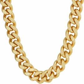 LIFETIME JEWELRY 11mm Designer Diamond Cut Miami Curb Cuban Link Chain Necklace 24k Gold Plated