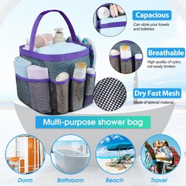 Attmu Mesh Shower Caddy Portable for College Dorm Room Essentials with 8 Pockets, Hanging Shower Basket for Dormitory, Quick Dry Shower Bag for Bathroom