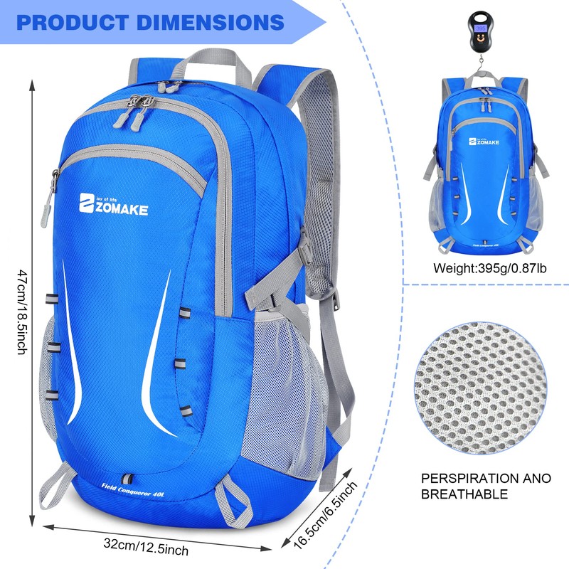 ZOMAKE Foldable Backpack 40 L, Large Lightweight Backpacks Waterproof Hiking