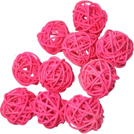 Pack of 10 Natural Wicker Rattan Balls Table Decoration Wedding Party Hanging Wobble Ball Christmas Decoration 4 cm Pink
