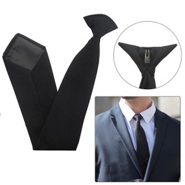Needs & Wants® Clip On Tie Black Polyester Thinly Self Striped Doorman Bouncer Security Wedding Solid Uniform Black Ties For Men for Wedding Funeral Formal Business Tie Graduation School Uniforms