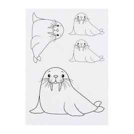 Azeeda 4 x 'Nettes Walross' Temporäre Tattoos - Wasserfest, Hautfreundlich & Ungiftig · Transfers in Verschiedenen Größen (TO00081088)