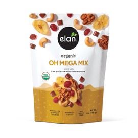 Elan Organic Oh Mega Mix, 4.8 oz, Vegan Dark Chocolate, Dried Fruits (Cranberries & Banana Chips), Nuts (Chia Walnuts & Roasted Cashews), Non-GMO, Gluten-Free, Vegan, Guilt-Free Snacks
