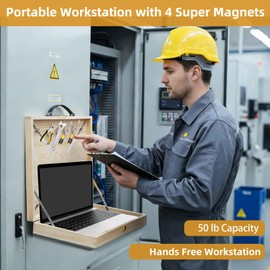 Portable Magnetic Workstation Case, Up to 50 Pounds Magnetic Laptop Stand, Hands Free Portable Magnetic Toolbox for Electricians, HVAC, Maintenance and Field Work, Can Adhere To Metal Surfaces
