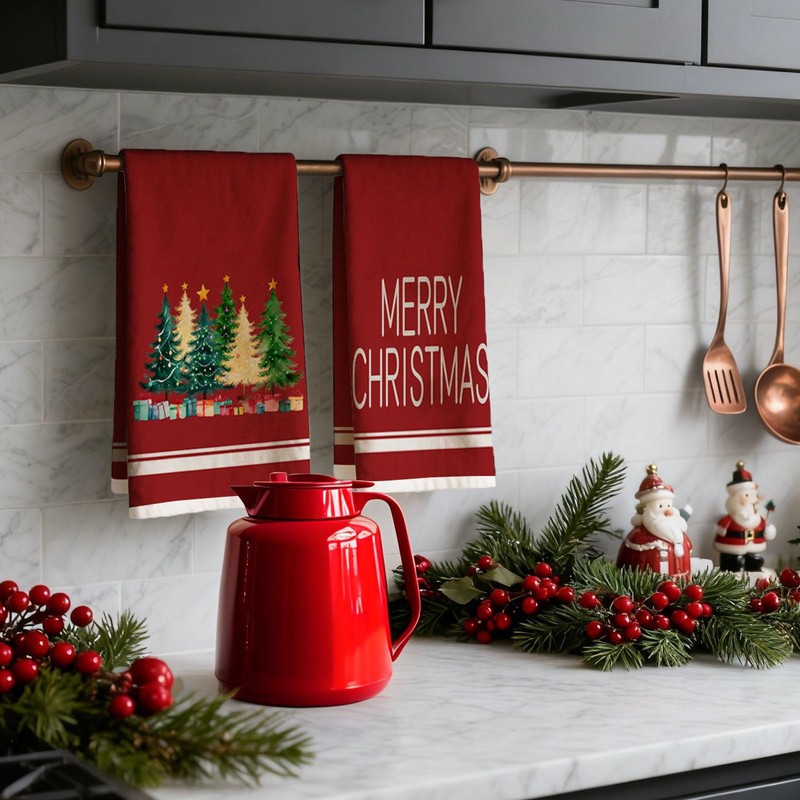 TXZZCHO Merry Christmas Kitchen Towels Red Xmas Tree Dish Towel