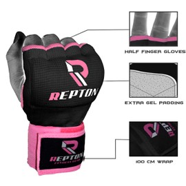 RFG Gears Kids Boxing Hand Wraps - Gel Padded Inner Gloves with Wrist Support - Easy Wraps for Junior Fighters and Youth Combat Sports Gear (Pink-Black, Junior Gloves)