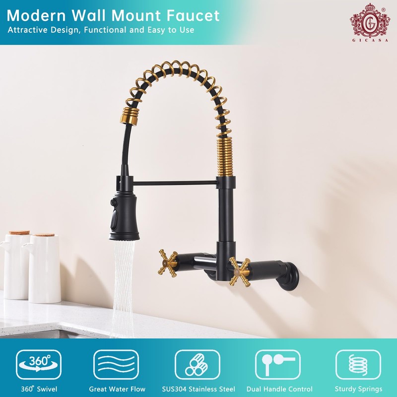 Wall Mount Kitchen Faucet, 8 Inch Center Wall Mount Faucet