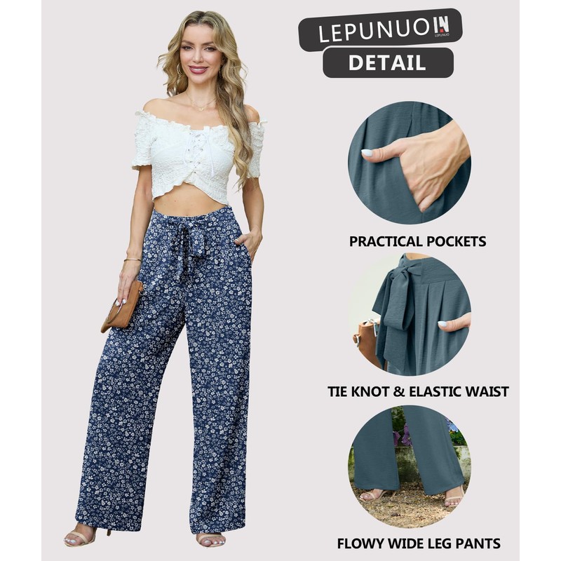 Lepunuo Plus Size Floral Wide Leg Pants High Waisted Pants