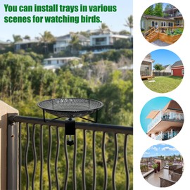 CQAIRIOU Premium Deck Railing Bird Feeder Tray for Balcony,11.8" Stainless Steel Large Platform Bird Feeder Mesh Seed Tray for Outside Wild Birds,Great Decoration for Garden Backyard