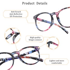 LifeArt Bifocal Reading Glasses with Round Lenses, Blue Light Blocking Glasses for Women, Anti Glare, Reduce Eyestrain (Pinkfloral, 0.00/+1.50 Magnification)