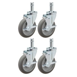 5" Caster Set for Metro Shelving | 4 Swivels with Brakes | Grey Thermoplastic Rubber Wheels | Precision Bearings