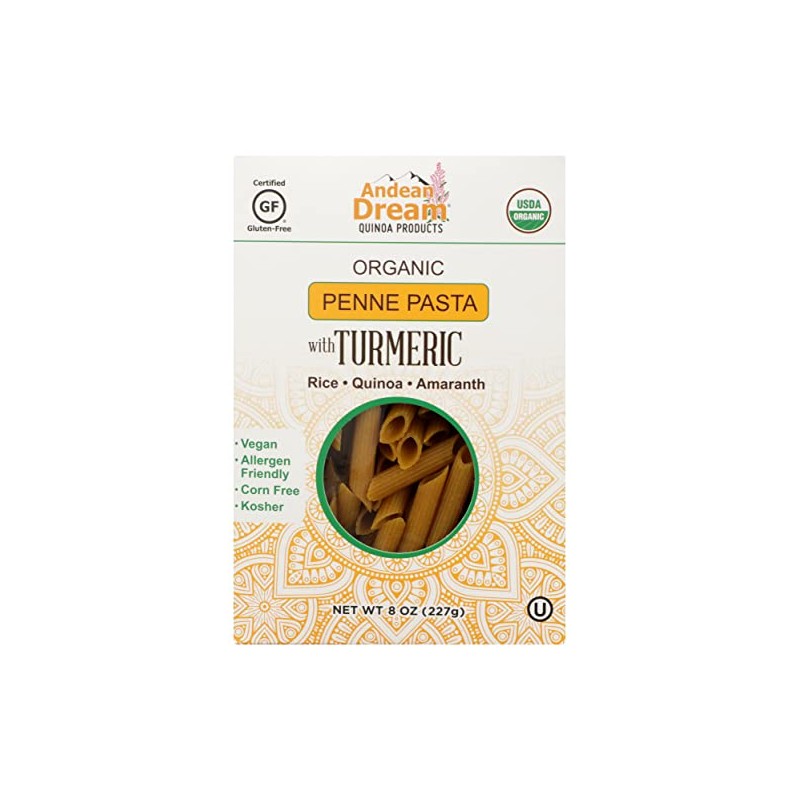 Andean Dream Quinoa Penne Turmeric Pasta, Gluten Free, Vegan, 8