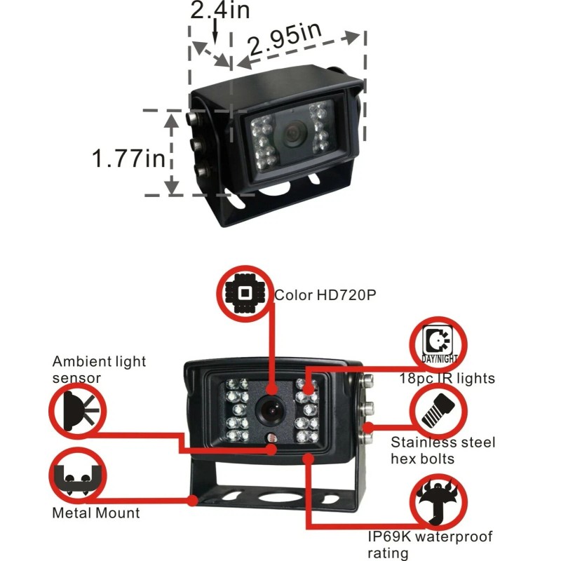7" WIRED REAR VIEW BACKUP SIDE CAMERA SYSTEM FOR TRUCK,