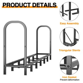 GREENER 8FT Firewood Rack Outdoor - Heavy Duty Wood Racks Outdoor for Firewood Log Rack Adjustable Metal Log Holder Wood Stand Stacker Fireplace Fire Wood Holder Carrier Organizer-31''H