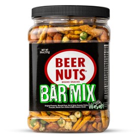BEER NUTS Bar Mix w/Wasabi - Pretzels, Cheese Stix, Sesame Stix, Insane Grain & Wasabi Peas - 26oz Family Size Resealable Jar (Pack of 1)