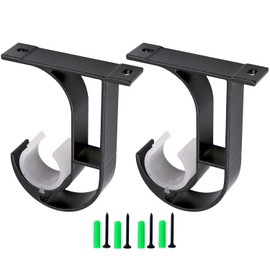 Aluminum Alloy Curtain Rod Bracket, Holder - Mounted on the Ceiling 2 Set (Black)