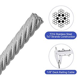 1/8 Stainless Steel Cable, Cable Railing for Stainless Steel Cable, 7x7 Strands Construction with Cutter for Cable Railing System 1500FT