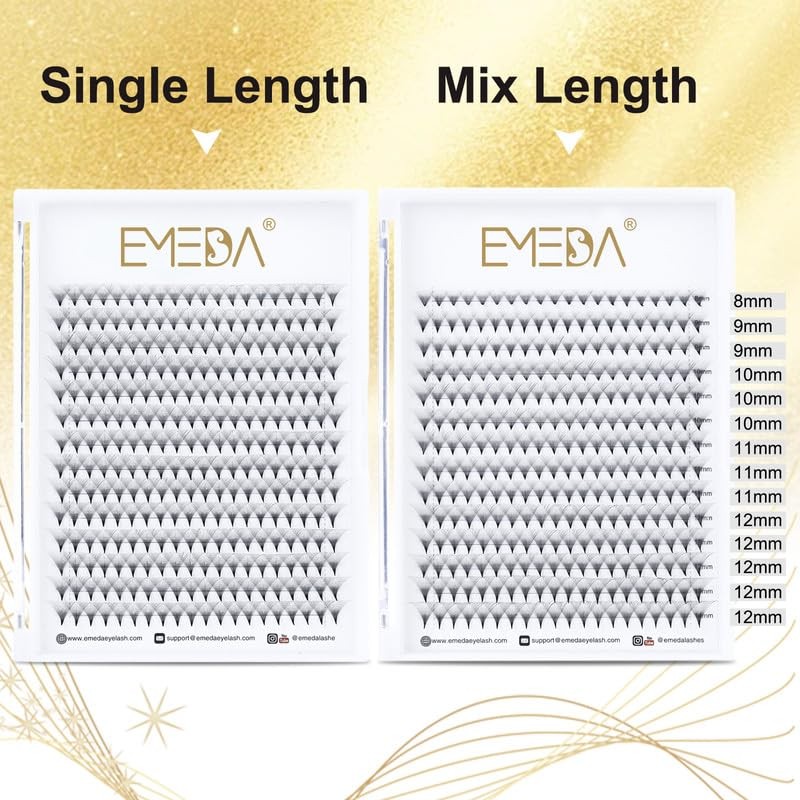 EMEDA 8D Pre Made Fan Eyelash Extensions, D-Curl, 0.07 mm,