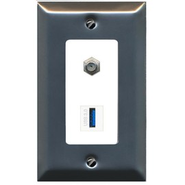 RiteAV COAX USB-3 Decorative Wall Plate [Stainless Steel/White]