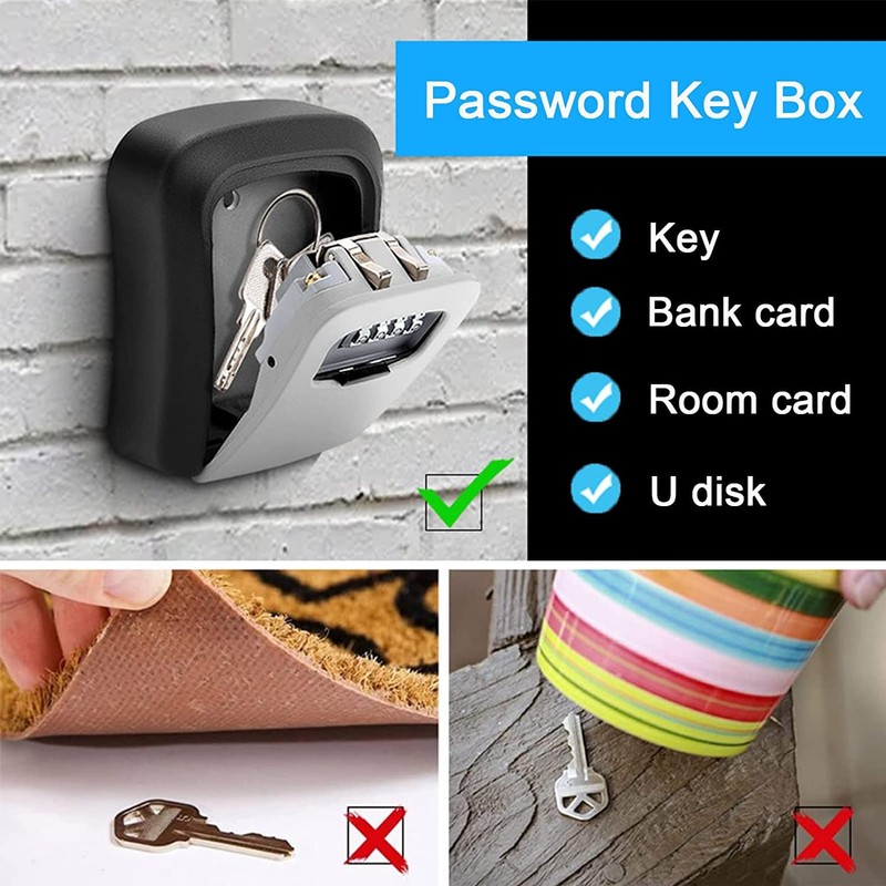 Key Lock Box, Resettable 4 Digit Combination Spare Key Safe