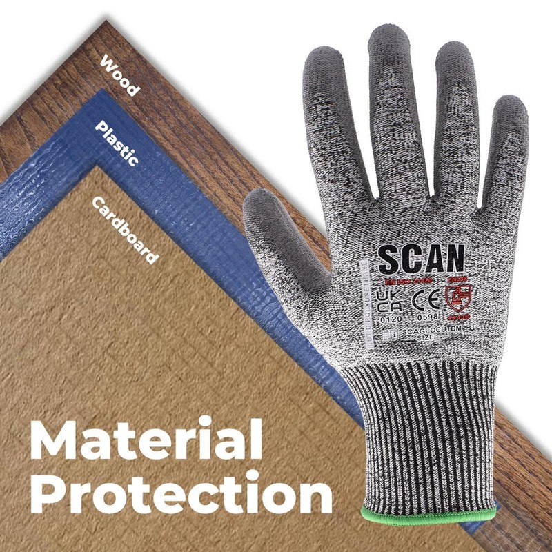 Scan Cut Resistant Level D Gloves, PU Palm, Conforms to