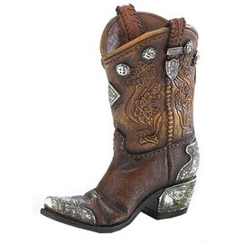 Boots and Spurs Western Cowboy Boot Vase for Western Home Decor, Brown