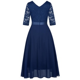 Girls Floral Lace Navy Blue Dress Christmas Bridesmaid Vintage Formal Cocktail Party Swallowtail Swing Dresses 7-14 Years