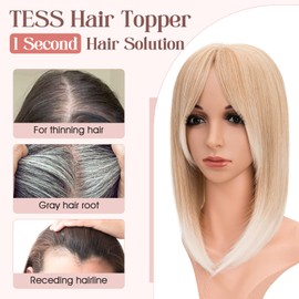 Hair Toppers,TESS Synthetic Hair Toppers for Women with Thinning Hair,Long Straight Hair Topper with Bangs，6″*6″Large Silk Base Invisible Clips in Hair Toppers 14" Gold Blonde Mixed Bleach Blonde