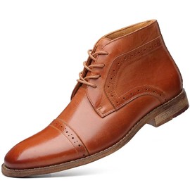 Dress Boots for Men, Genuine Leather Lace Up Cap Toe British Style Casual Ankle Boot (Brown 10.5)