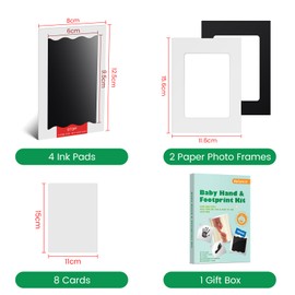 Nabance Baby Hand and Footprint Kit, Newborn Inkless Hand and Footprint kit, 4 Inkless Print Pads with 2 Photo Frames, 8 Imprint Cards, Safe No Mess Clean Touch Ink Pads for Babies 0-6 Months