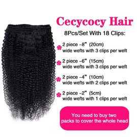 3C 4A Kinky Curly Clip in Hair Extensions Human Hair for Black Women - 8Pcs 18Clips Double Weft Brazilian Remy Human Hair Thick to Ends 120G/4.2oz Natural Black (12 inch)