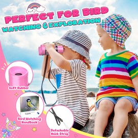Dromlag Girls Toys Age 3-9, Kids Binoculars 3-6 Year Old Girls Gifts, Binoculars for Kids Gifts for Girls Toys 3-8 Year Old Boy Girls Birthday Easter Gifts for Kids Outdoor Toys Unicorn Toys - Pink