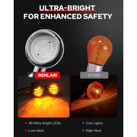 Benlari Motorcycle 48 LED Turn Signals Bullet Lights Motorcycle Rear Turn Signal Blinkers Fit for Honda Yamaha R3 Suzuki Kawasaki Harley (Chrome(Amber+Red))