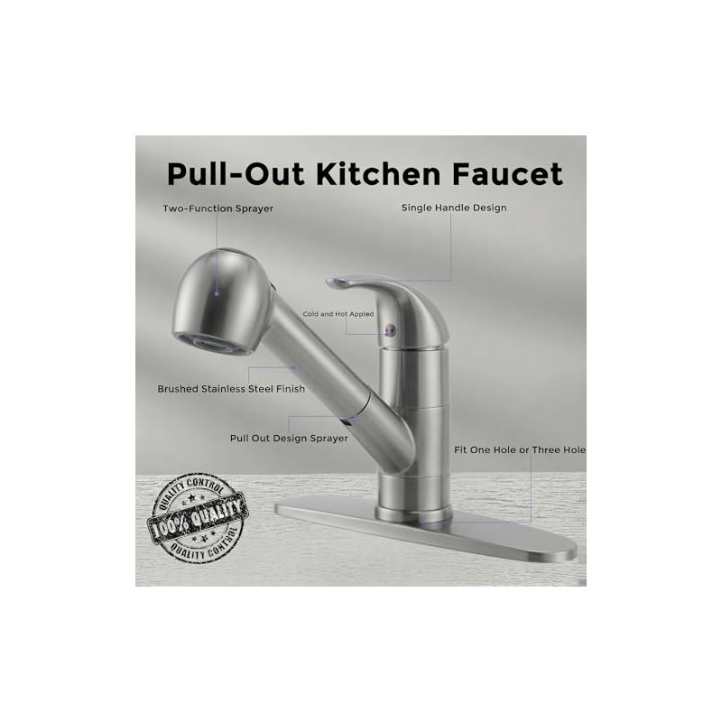 Comllen Commercial Pull Out Kitchen Faucet Brushed Nickel, Stainless Steel