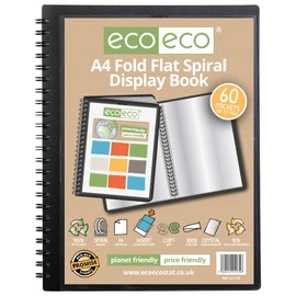 eco-eco A4 50% Recycled 60 Pocket Fold Flat Spiral Bound Display Book, eco135