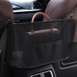ZIMISI Car Net Pocket Handbag Holder, Auto Storage Organizer Between Front Seats, Large Capacity Vehicle Driver Storage Netting Pouch, Pet/Kids Car Barrier Accessories for Purse, Document (Black)