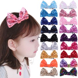 Xansema 2Pcs 4 Inch Sequins Hair Bows for Girls, Sparkling Bows Hair Clip Barrettes Accessories for Women Teens Girls Kids (Pink)