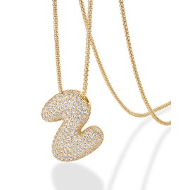PAVOI 14K Yellow Gold Plated Pendant Chain Necklace for Women | Chunky Initial Bubble Letters Necklace | Letter Z, Yellow Gold, Cubic Zirconia