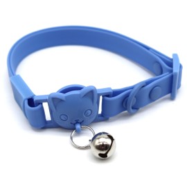 PICKLE WICKLE PET - Breakaway Safety Waterproof Cat Collar - PVC Coated Nylon - Quick-Release Clasp - Lightweight - Soft & Comfortable - Wildlife Bell - 23cm-33cm Adjustable Fit (Blue)