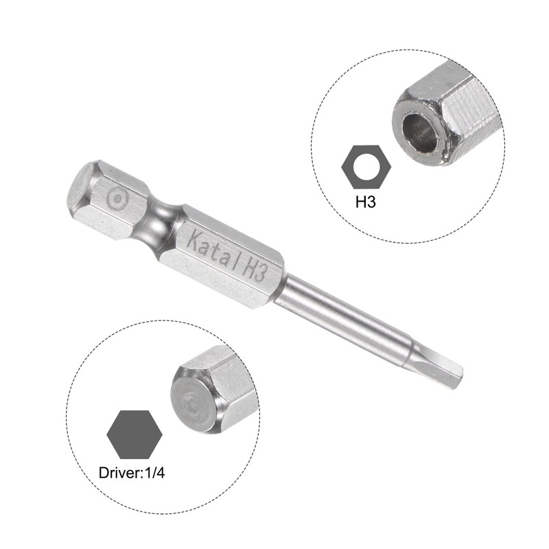 sourcing map H3 Hex Screwdriver Bit 1/4" Hex Shank 2"
