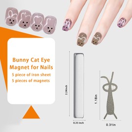 XEAOHESY 5 Pieces Bunny Cat Eye Magnet for Nails, 5 Strong Rectangle Magnets+5 Bunny Shape Iron Plate, Bunny Magnet for Cat Eye Gel Polish