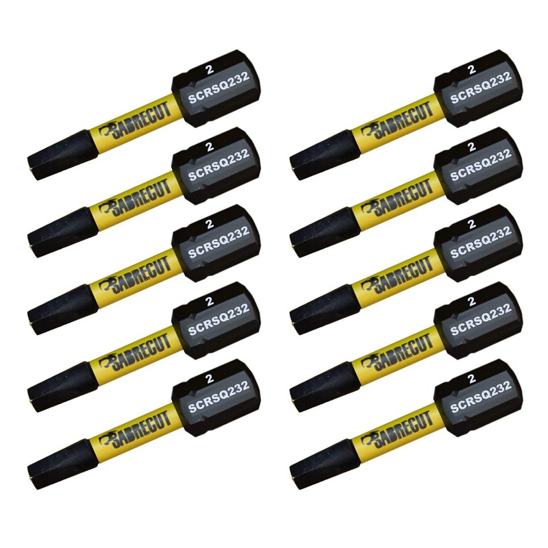 10 x SabreCut SCRSQ232_10 32mm SQ2 Square Magnetic Impact Screwdriver
