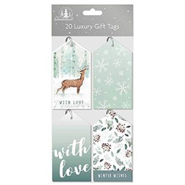 Pack of 20 Luxury Tags Xmas Festive Present Gift Tie Wrap Luggage Style Labels- Forest Frost (2924)