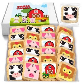 Farm Animal Cookies 24 Pack Party Favors Decorated Bulk | INDIVIDUALLY WRAPPED Sugar Cookies | Barn Yard Baby Shower Birthday Party | Peanut & Nut Free | Barn Tractor Pig Cow Chicken Treats