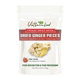 DRIED GINGER PIECES 2.47 Oz (70g) VIETFARMFOOD: Freeze-dried spice extract from 100% pure, Convenient Packaging. Long-term Preservation. Used for Processing Cooking, Baking, Salad, Soup, Sauces..