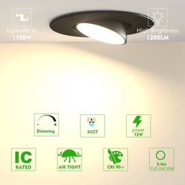 Lightdot 6 Inch LED Recessed with Night Light 1200LM 12W 120V Dimmable LED Downlight Lighting, 3000K/4000K/5000K Selectable Soft Sleep-Helpness Canless Lights - IC Rated 6 Pack