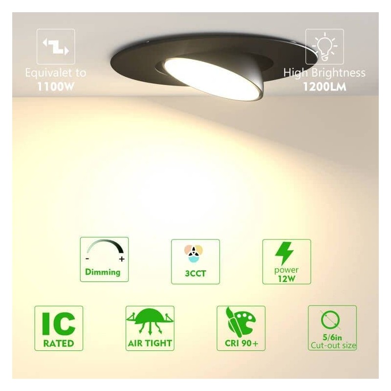 Lightdot 6 Inch LED Recessed with Night Light 1200LM 12W