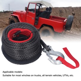 HURRISE 10mm x 30m Synthetic Winch Rope with Alloy Hook - Heavy Duty ATV/Truck Winch Accessory, Abrasion & UV
